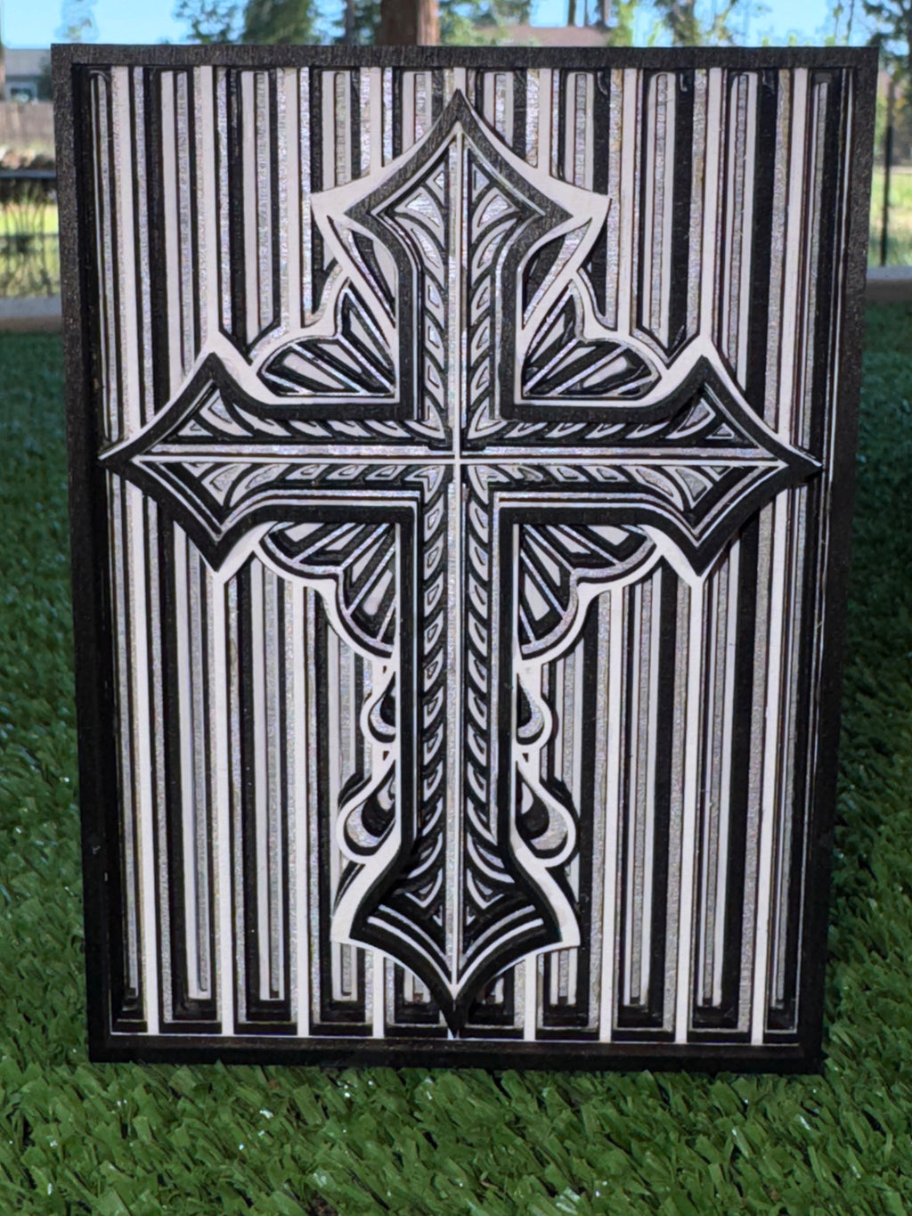 Black and White Striped Cross