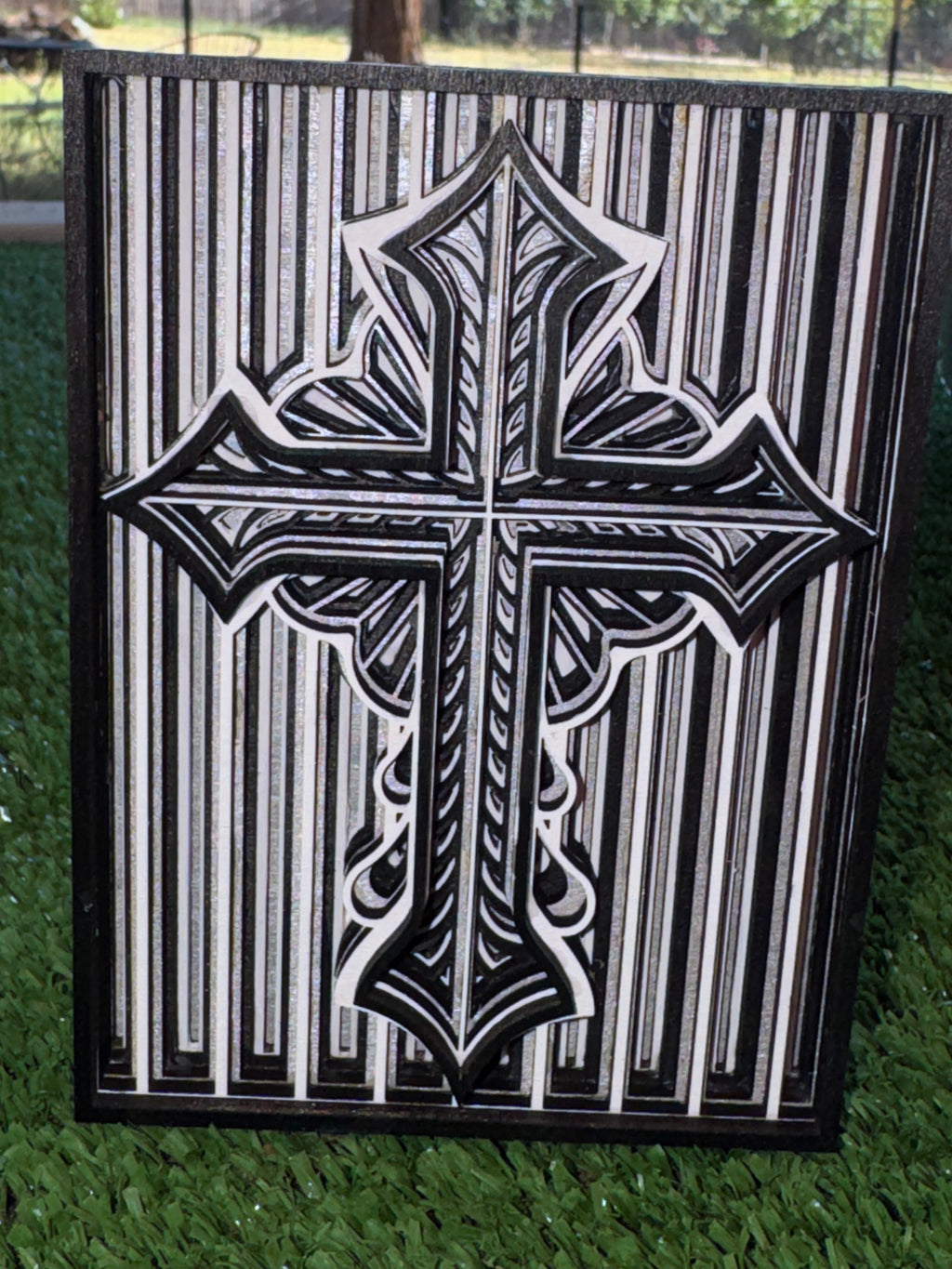 Black and White Striped Cross