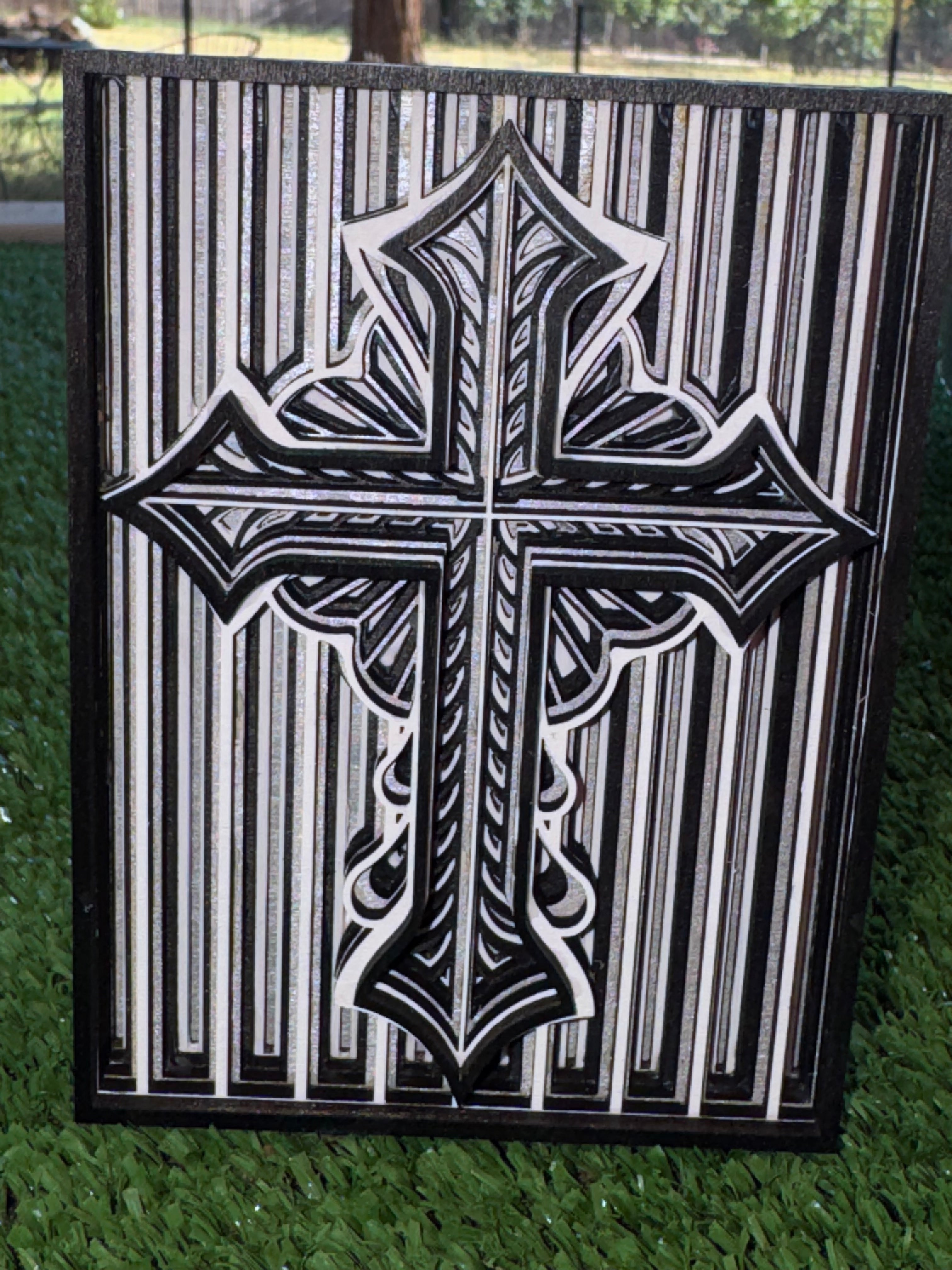 Black and White Striped Cross