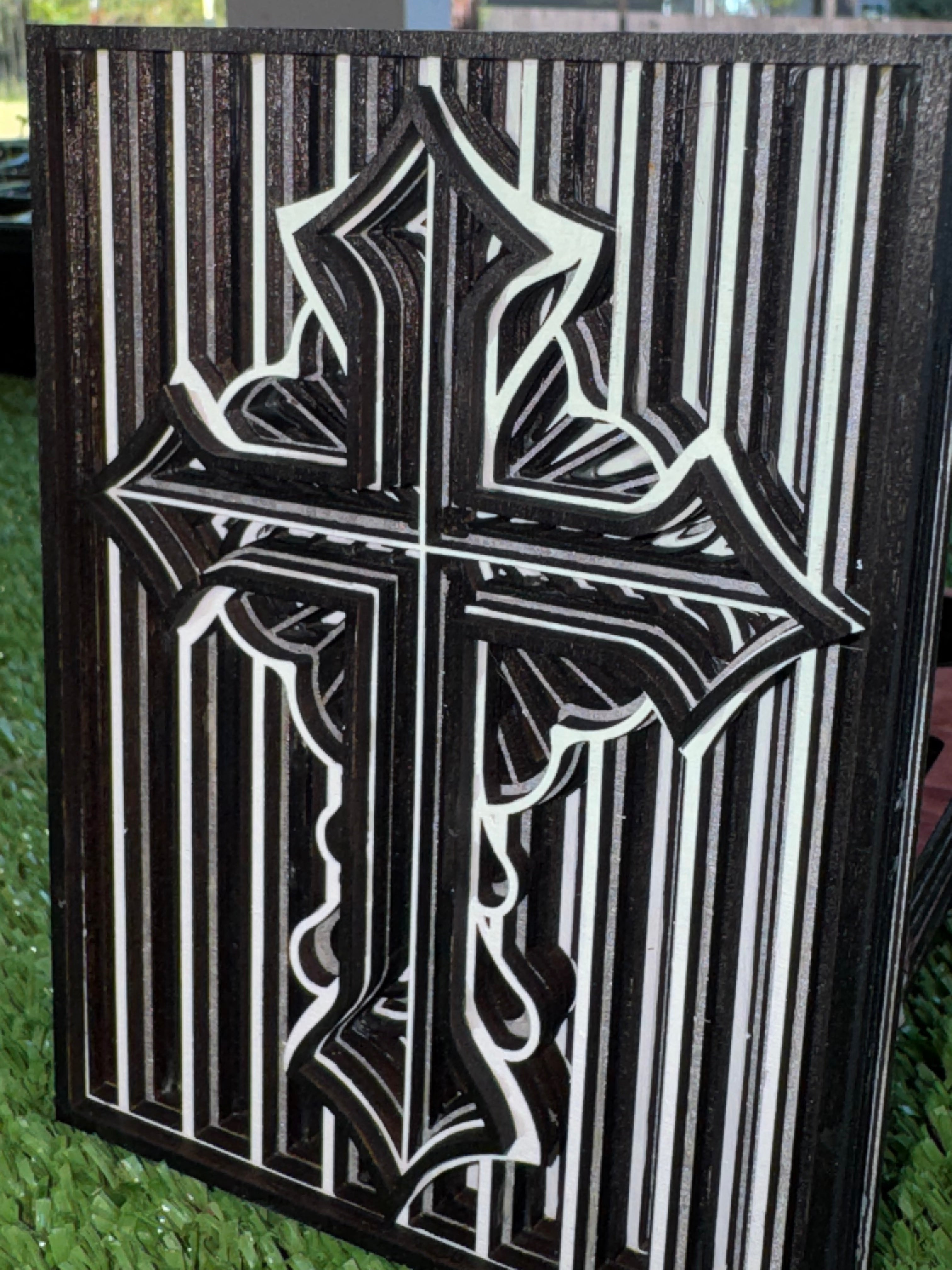 Black and White Striped Cross