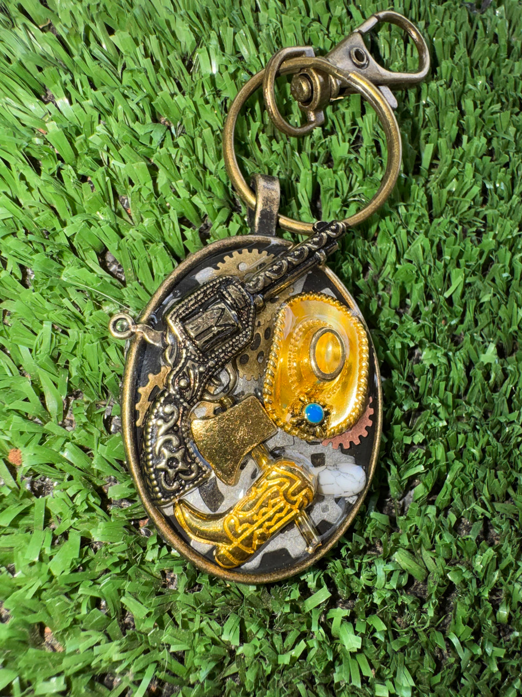 Western Cowboy Cowgirl Gold Keychain