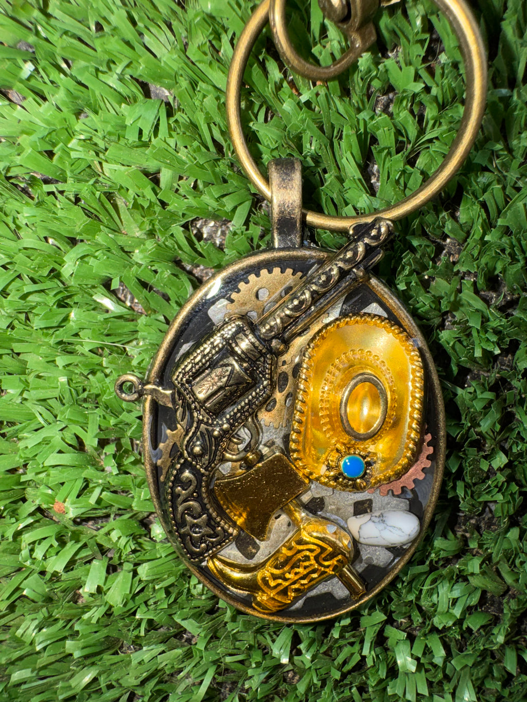 Western Cowboy Cowgirl Gold Keychain