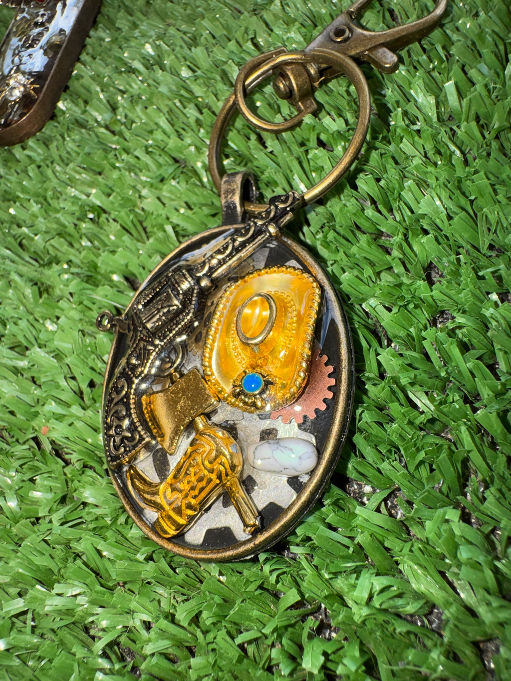 Western Cowboy Cowgirl Gold Keychain