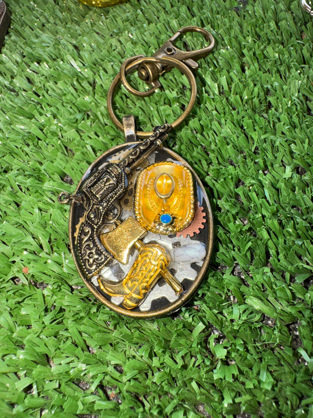 Western Cowboy Cowgirl Gold Keychain