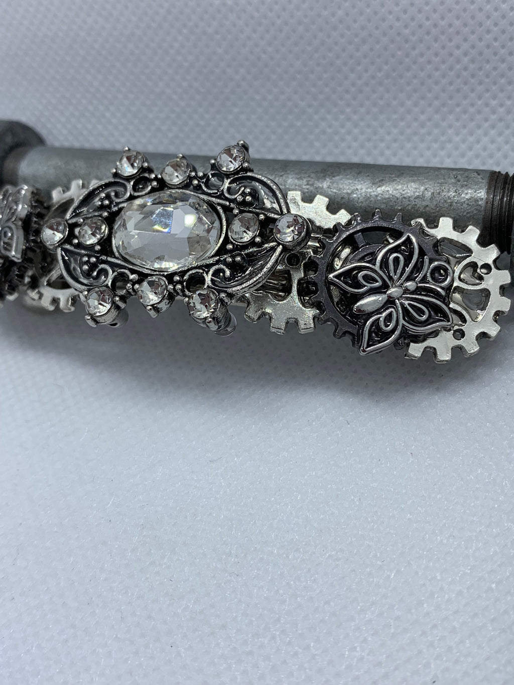 Rhinestone Silver Steampunk Butterfly Hair clip