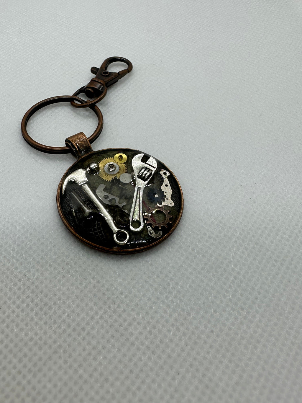 Steampunk Keychain with Hammer and Wrench