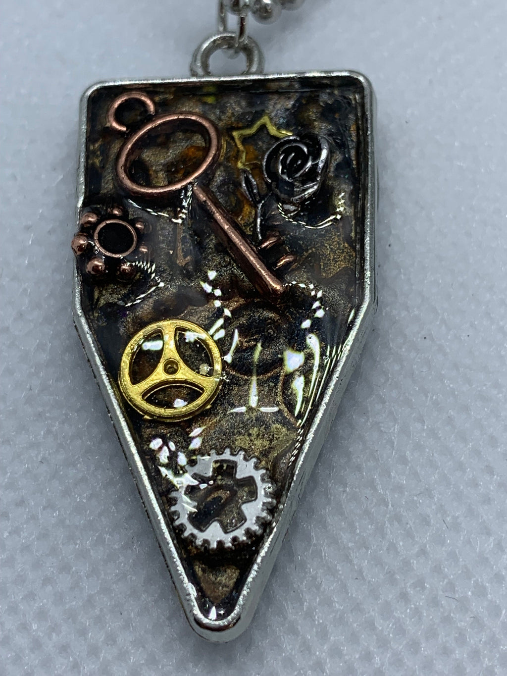 Steampunk Metal and Clay Necklace with Skeleton Key