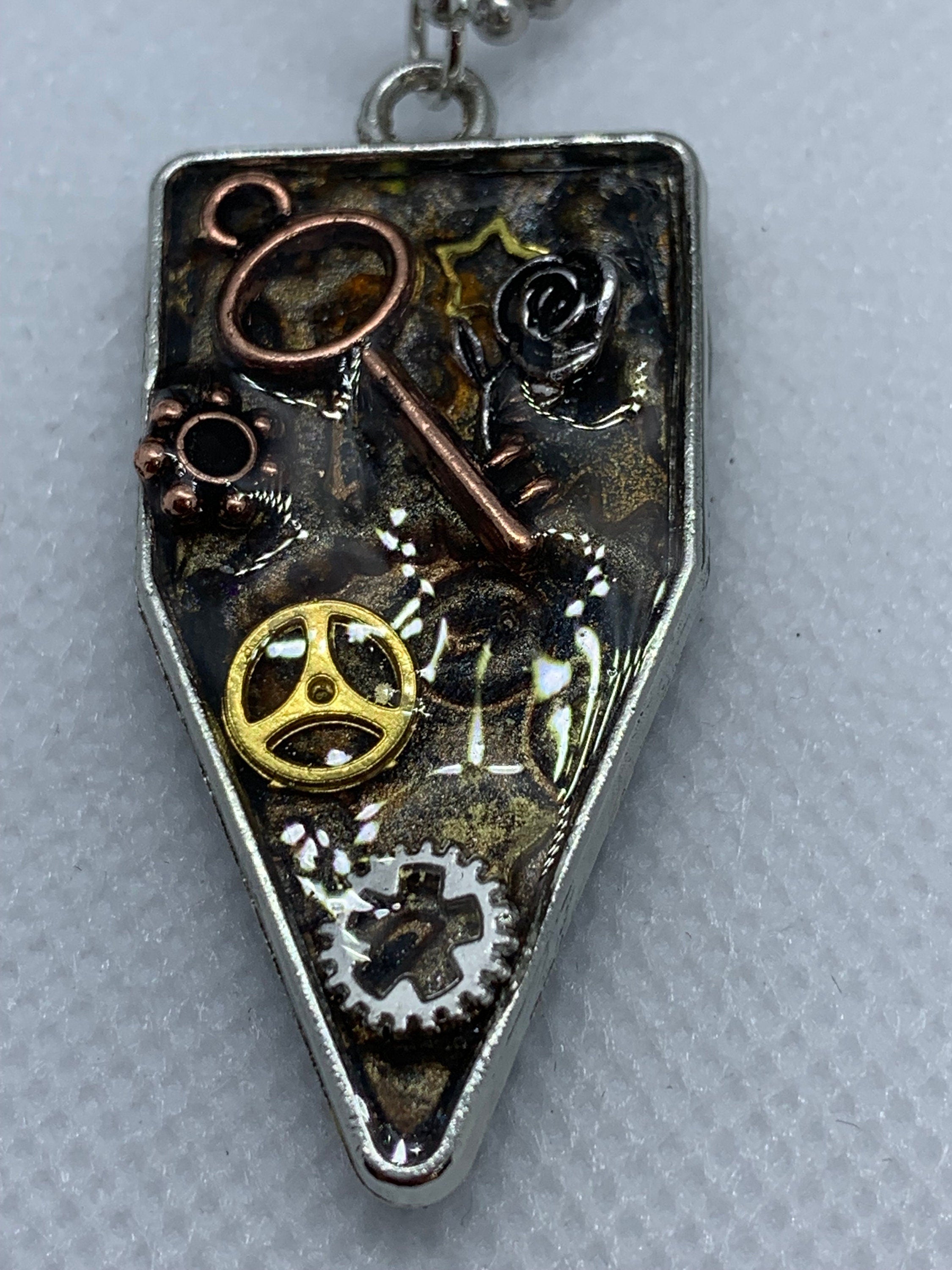 Steampunk Metal and Clay Necklace with Skeleton Key