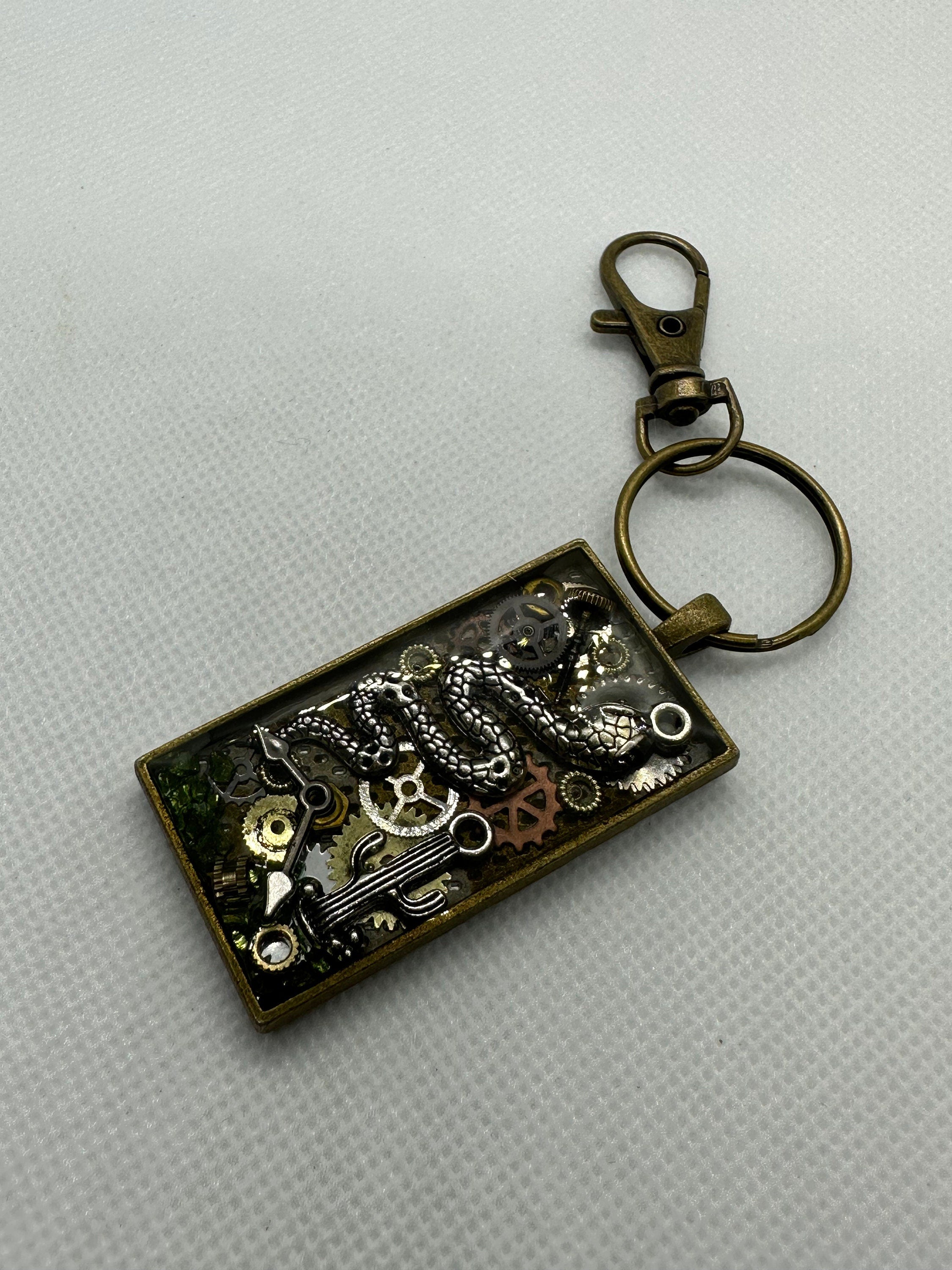 Steampunk Desert Theme Snake with Cactus Keychain