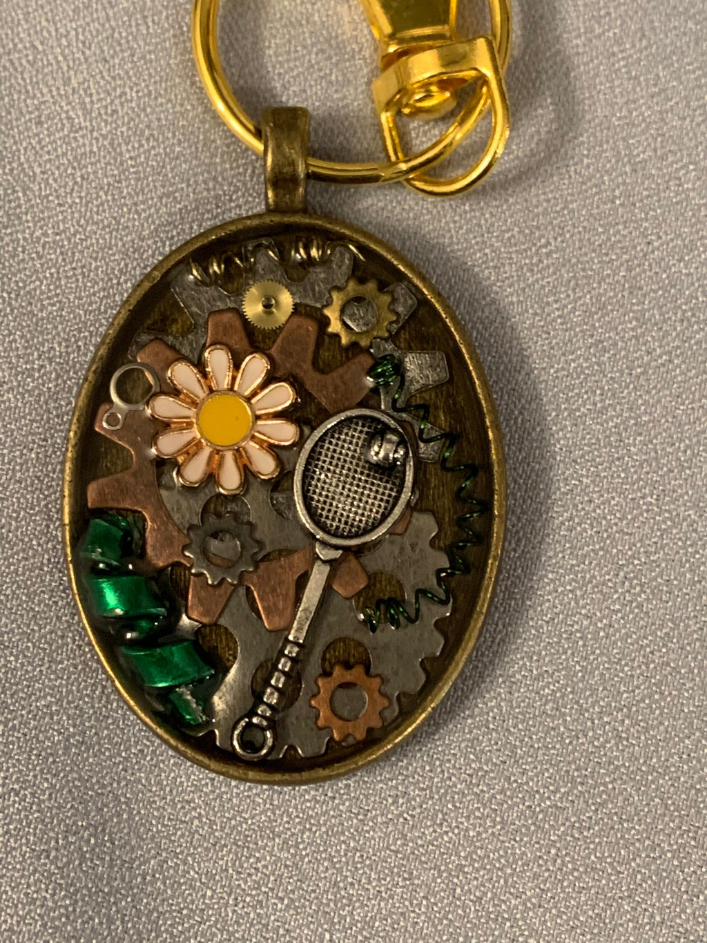 Steampunk Tennis Keychain Yellow Flower