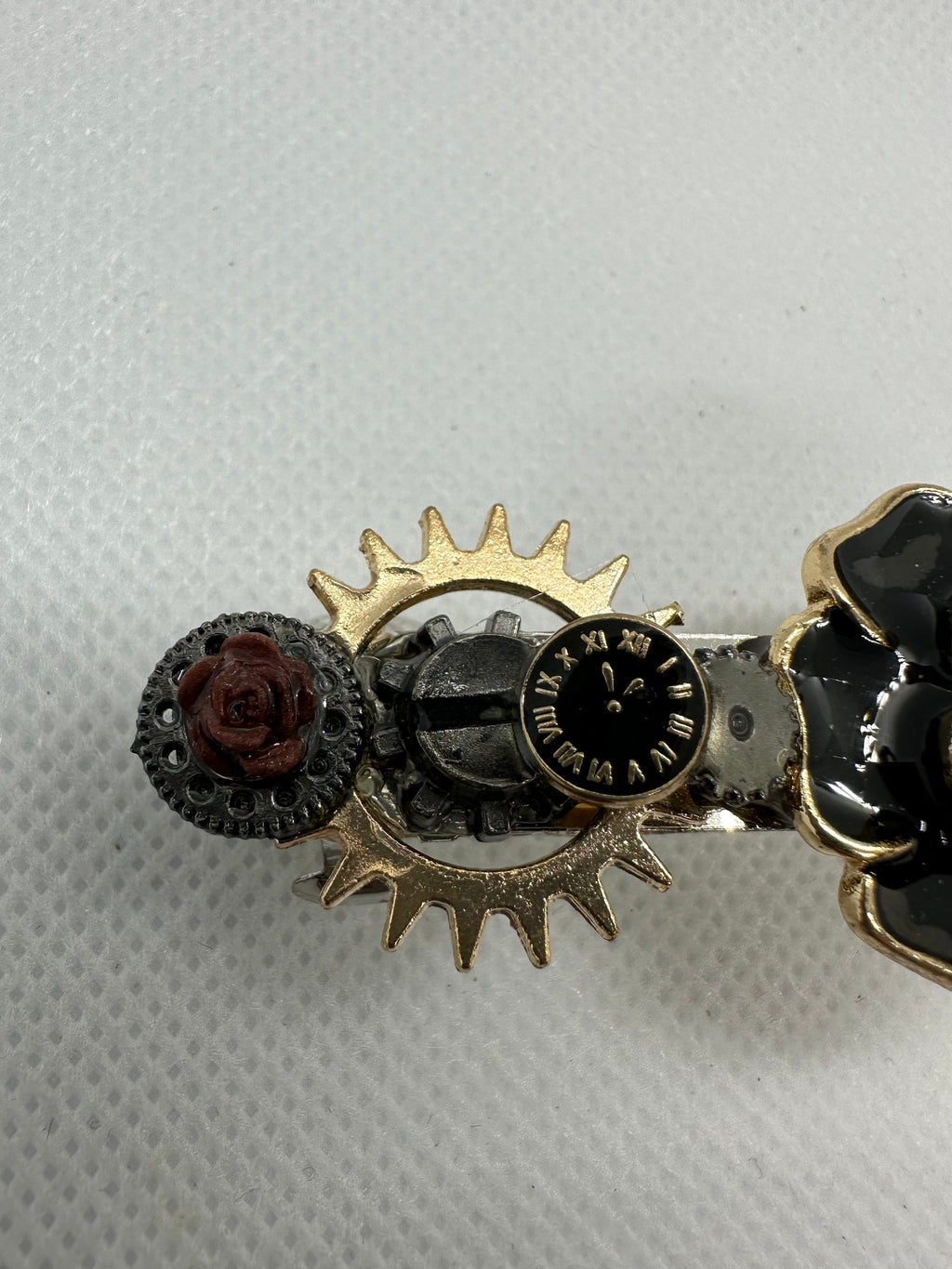 Black and Gold Steampunk Rose Metal Hair Clip