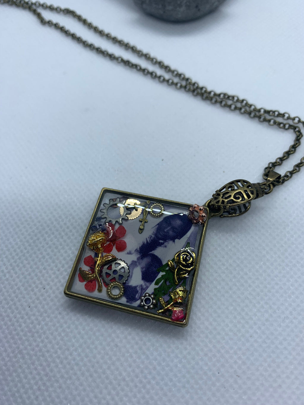 Antique Steampunk Women and child necklace
