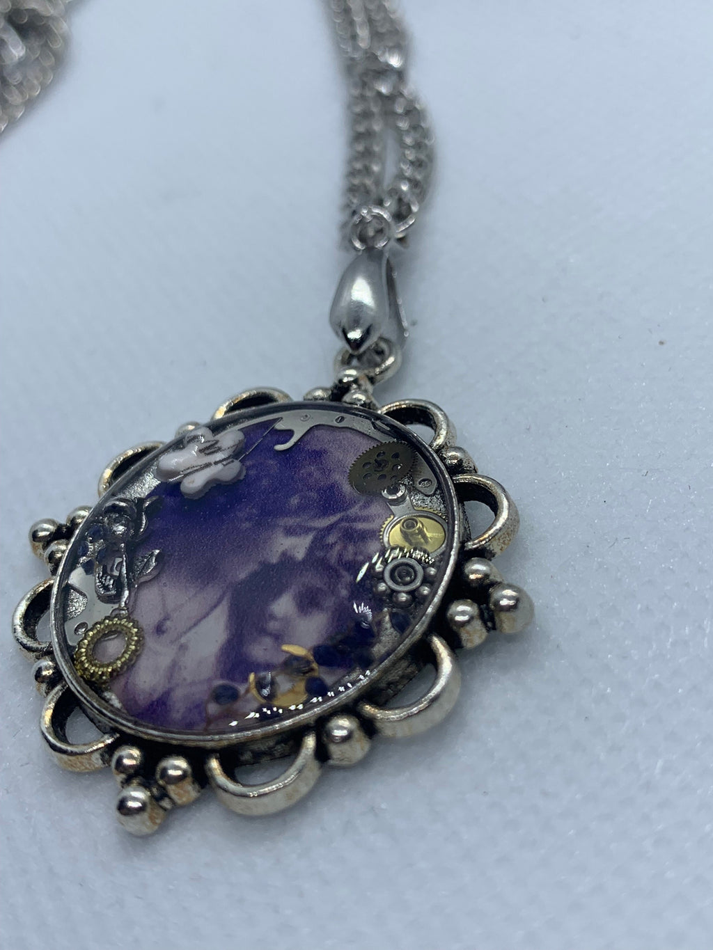 Round Silver Women and child Antique Steampunk Necklace
