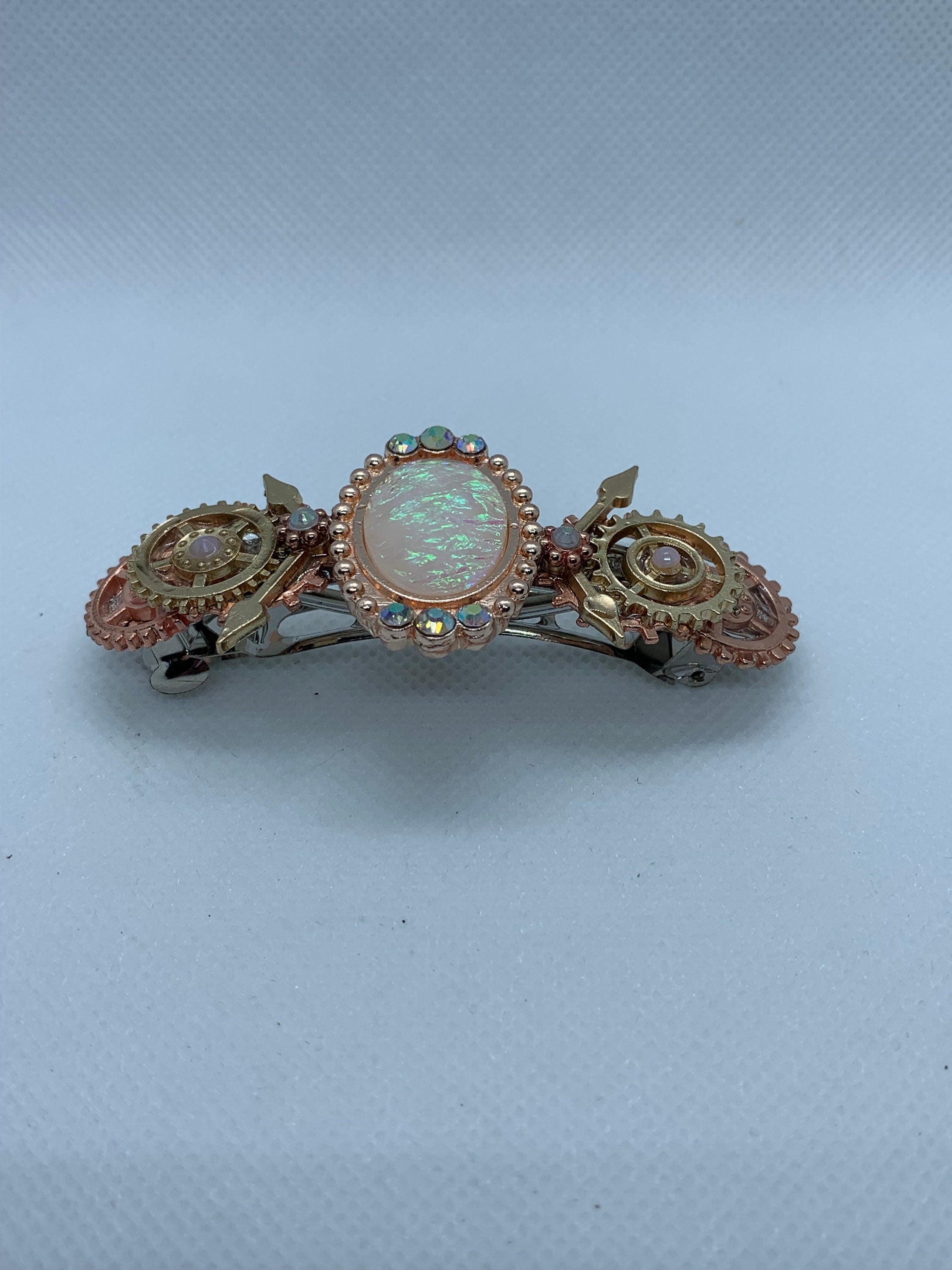 Steampunk Rose gold Rose Quarts look Stone Hair Clip