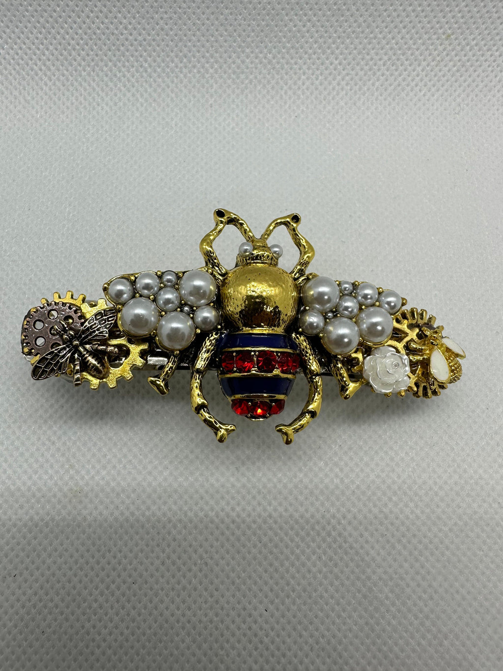 Red, White, Blue and Gold Steampunk Beatle Hairclip
