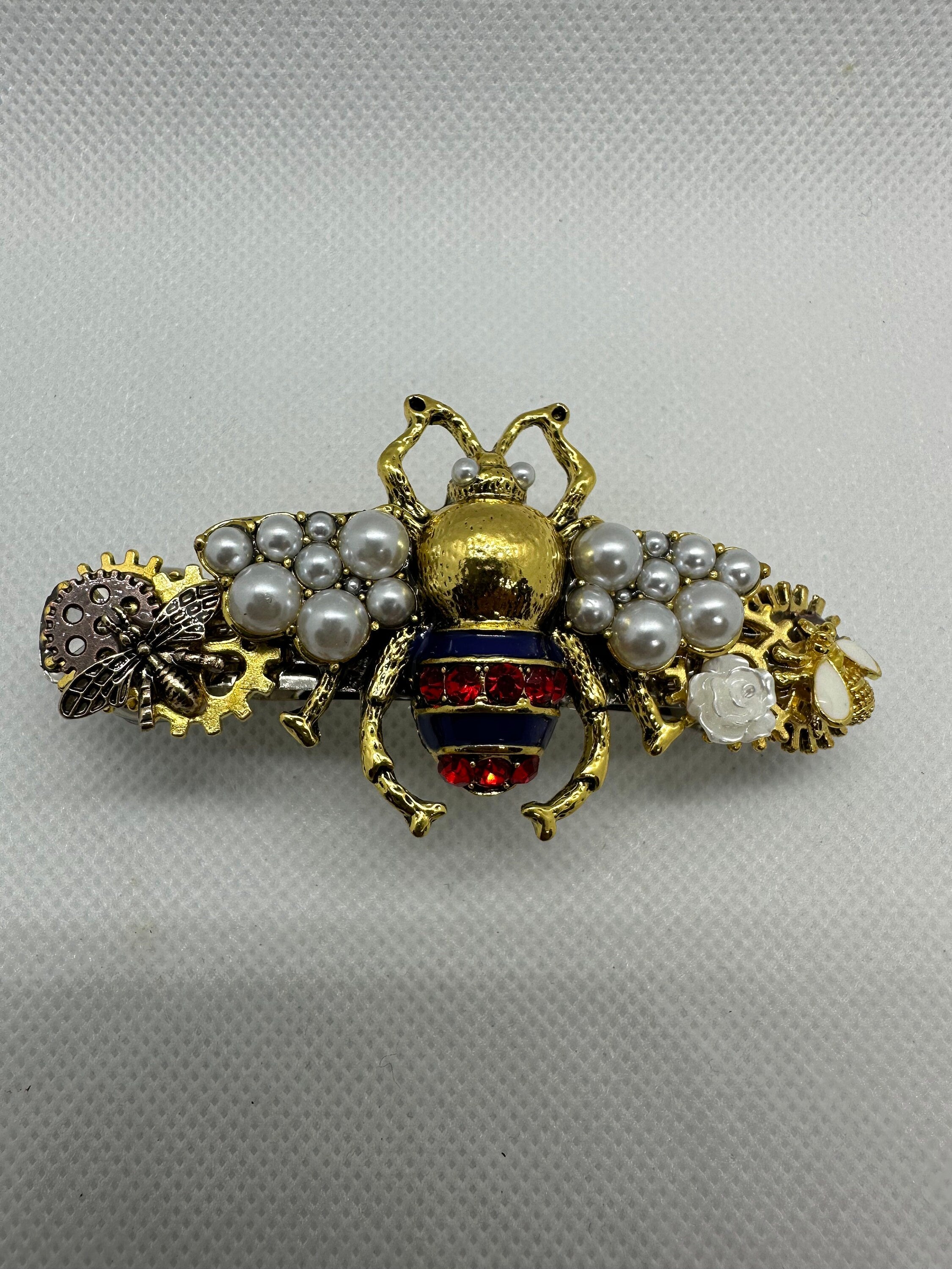 Red, White, Blue and Gold Steampunk Beatle Hairclip