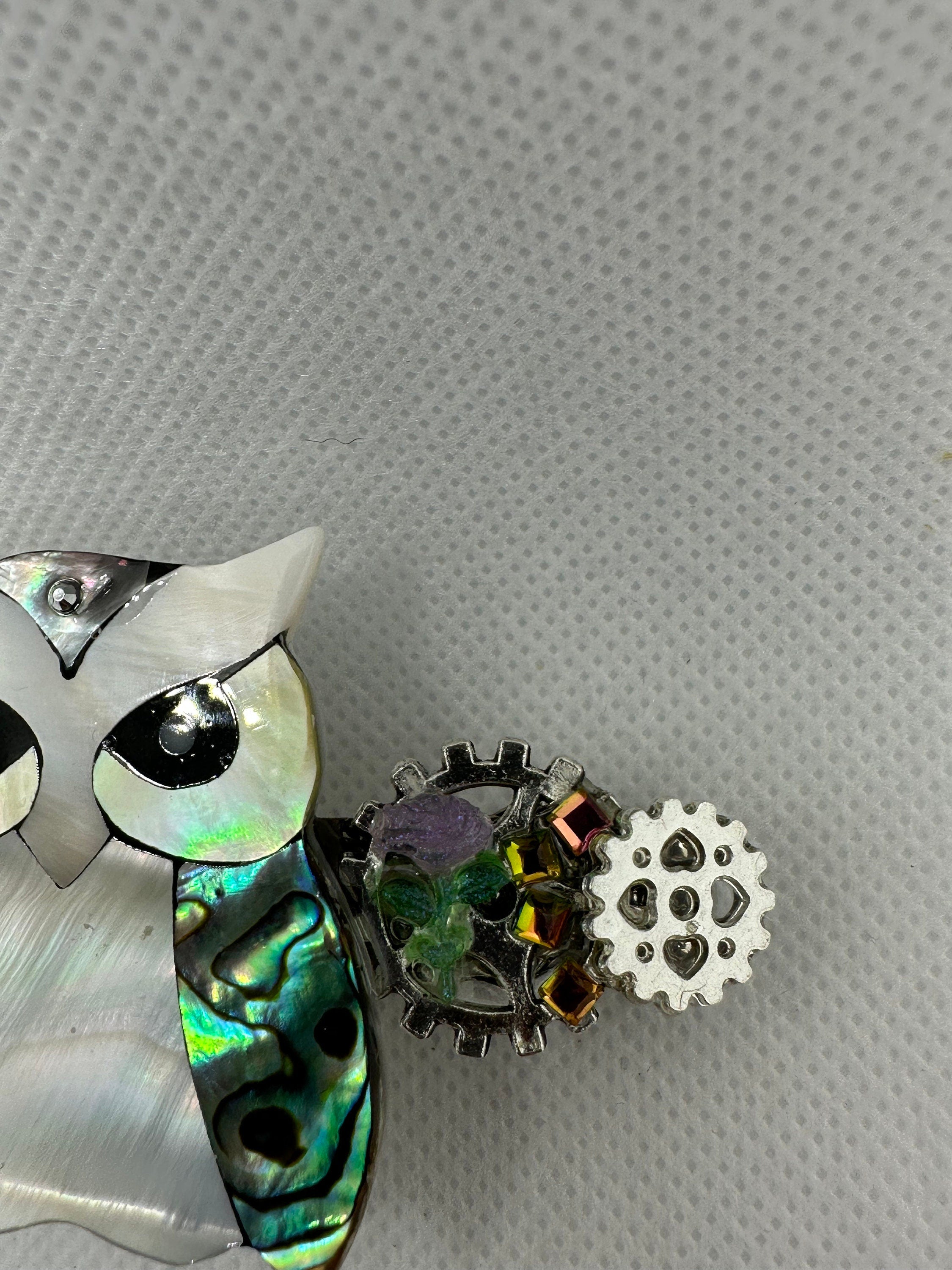 Steampunk Iridescent Owl Hair Clip