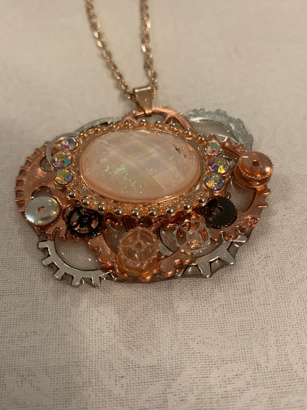 Steampunk Rose gold and silver pendant necklace