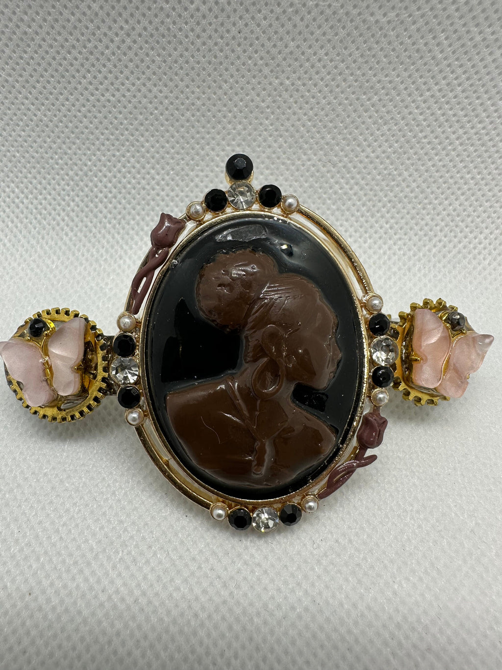 Steampunk African Lady cameo with Antique Look Hairclip