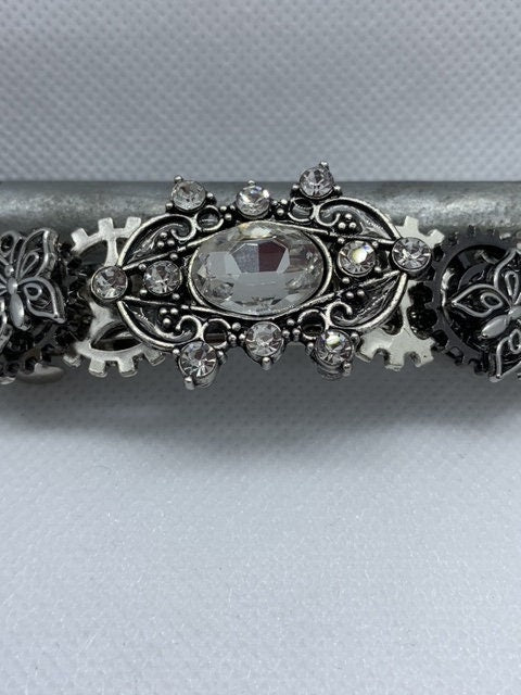 Rhinestone Silver Steampunk Butterfly Hair clip