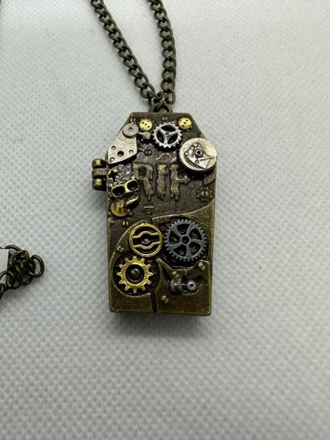 Halloween Coffin RIP Bronze Steampunk Locket Necklace