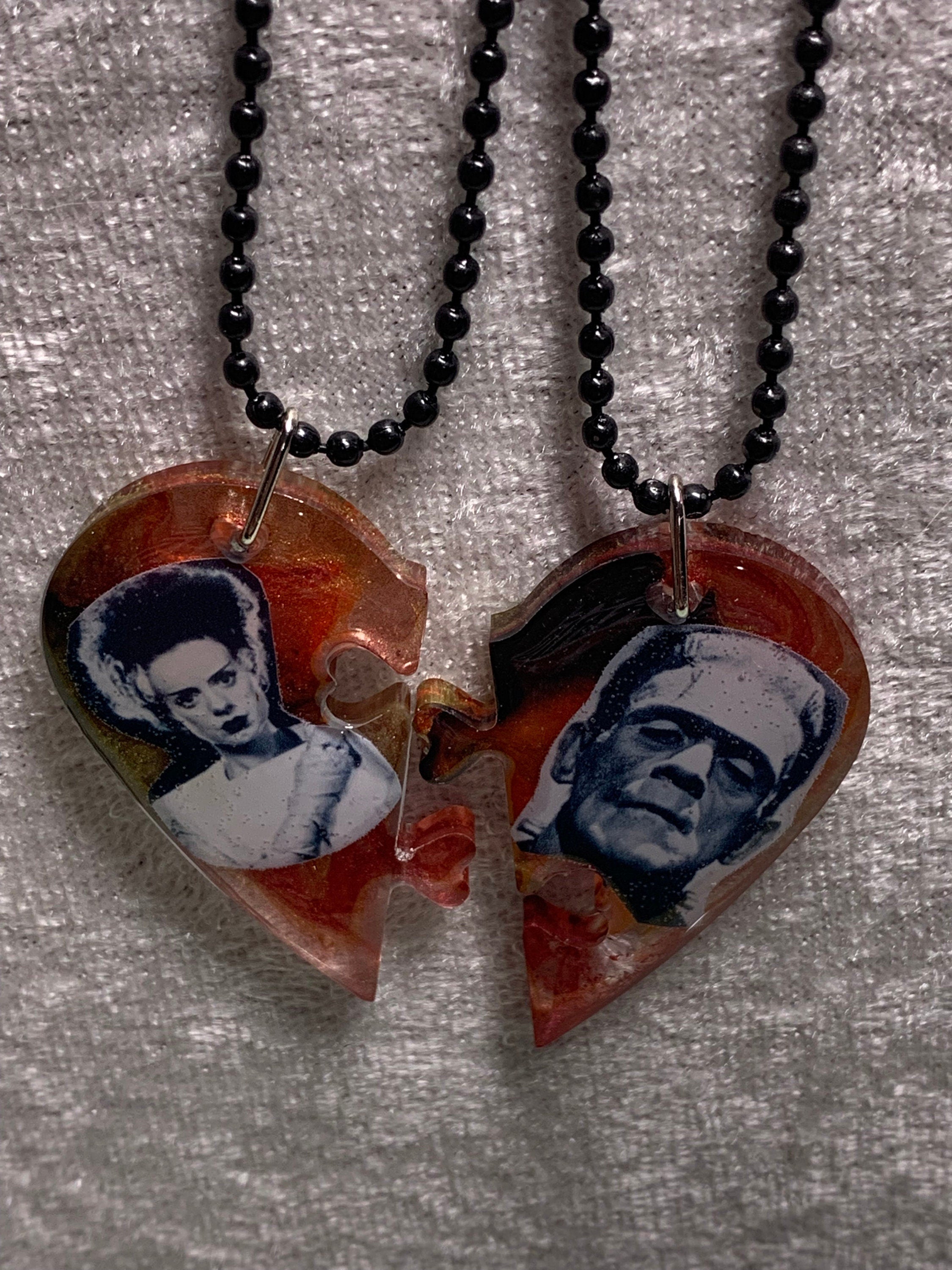 Frankenstein's Monster Frankenstein's Bride Broken Heart Necklace Halloween