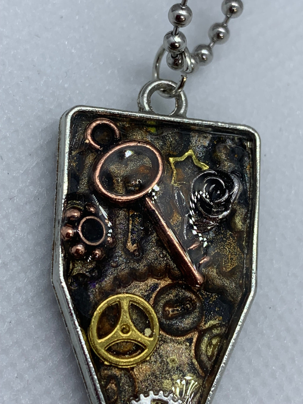 Steampunk Metal and Clay Necklace with Skeleton Key