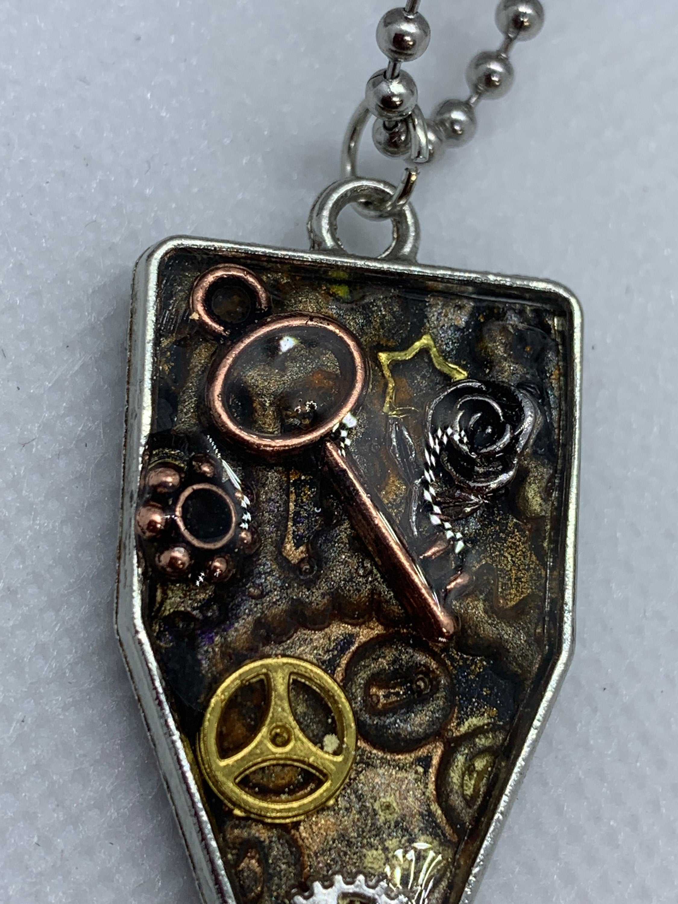 Steampunk Metal and Clay Necklace with Skeleton Key
