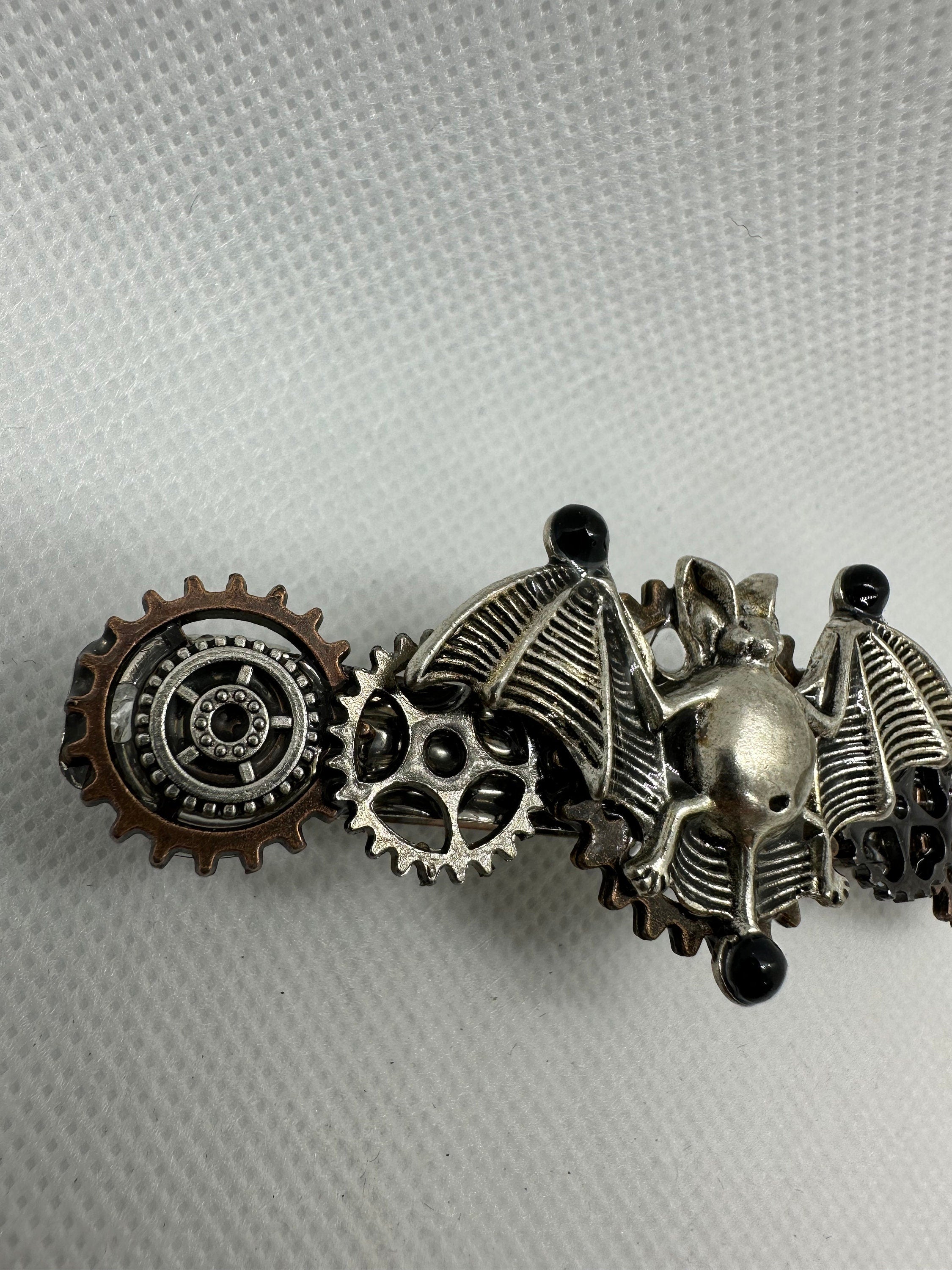 Halloween Steampunk Silver Bat Hair Clip