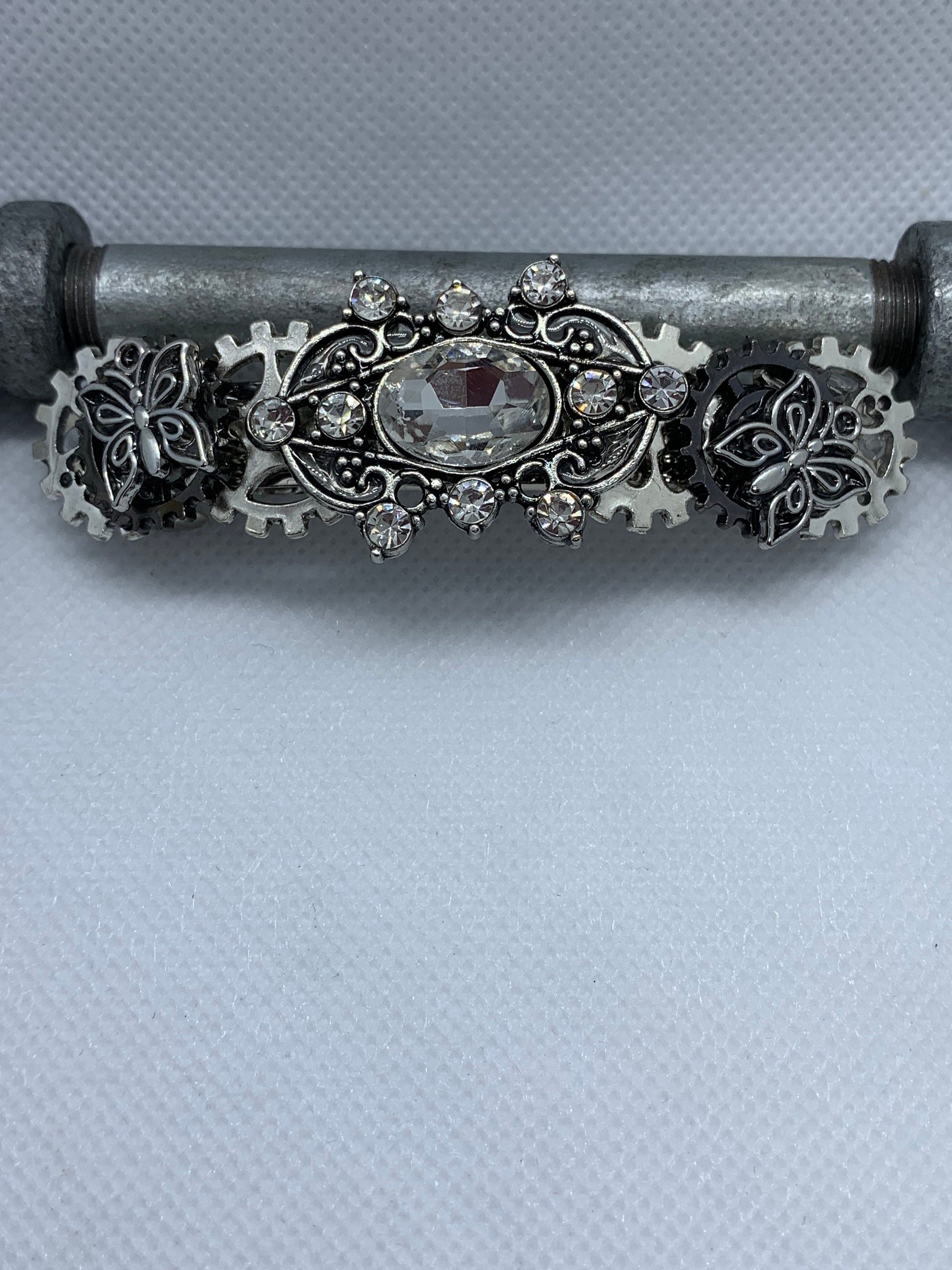 Rhinestone Silver Steampunk Butterfly Hair clip