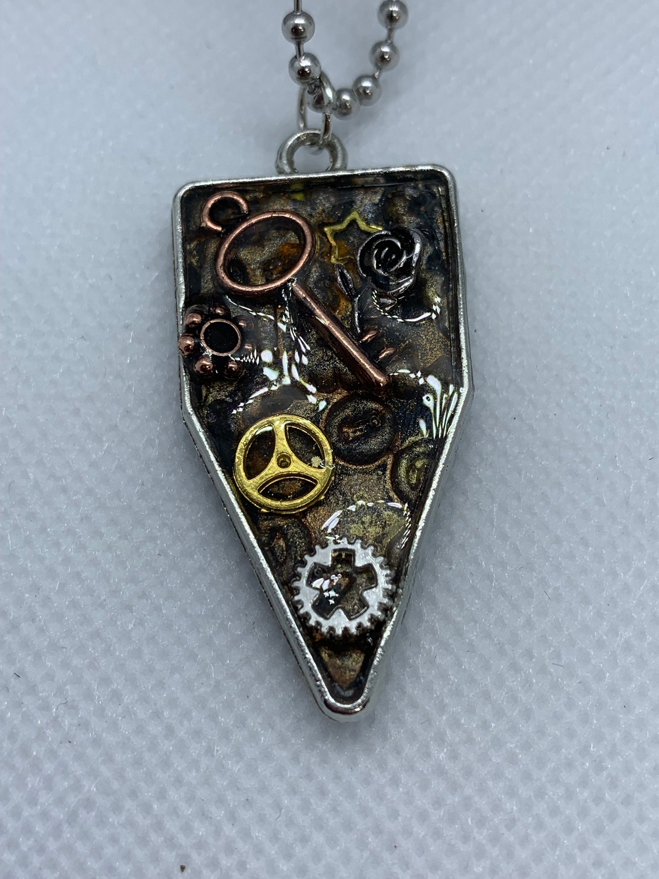 Steampunk Metal and Clay Necklace with Skeleton Key