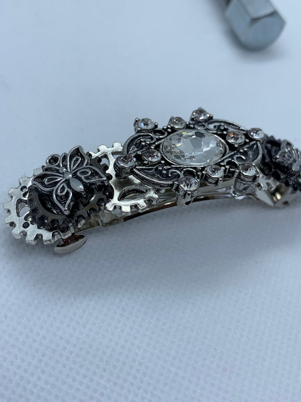 Rhinestone Silver Steampunk Butterfly Hair clip