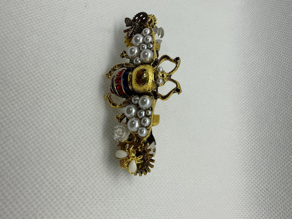 Red, White, Blue and Gold Steampunk Beatle Hairclip