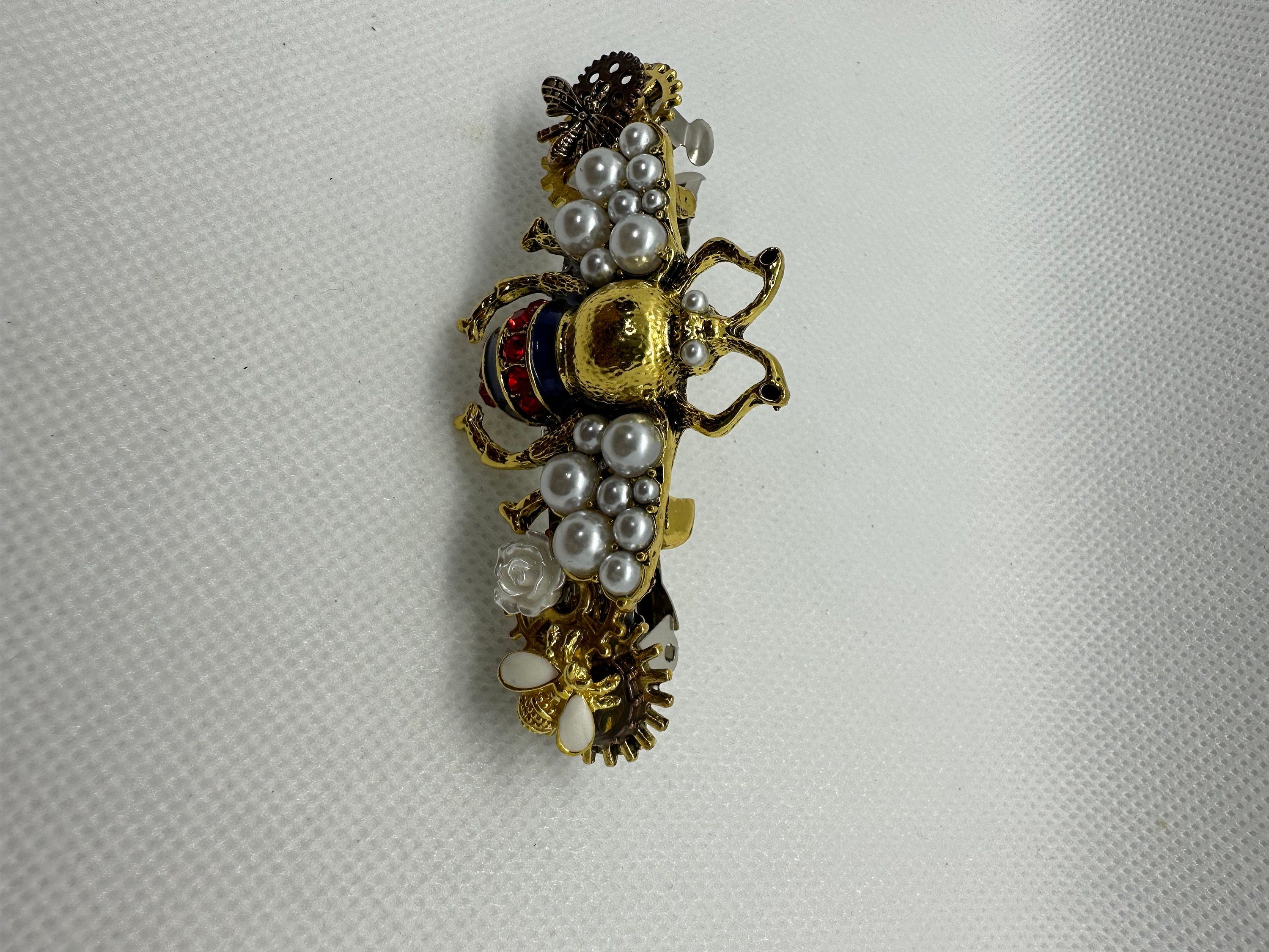 Red, White, Blue and Gold Steampunk Beatle Hairclip