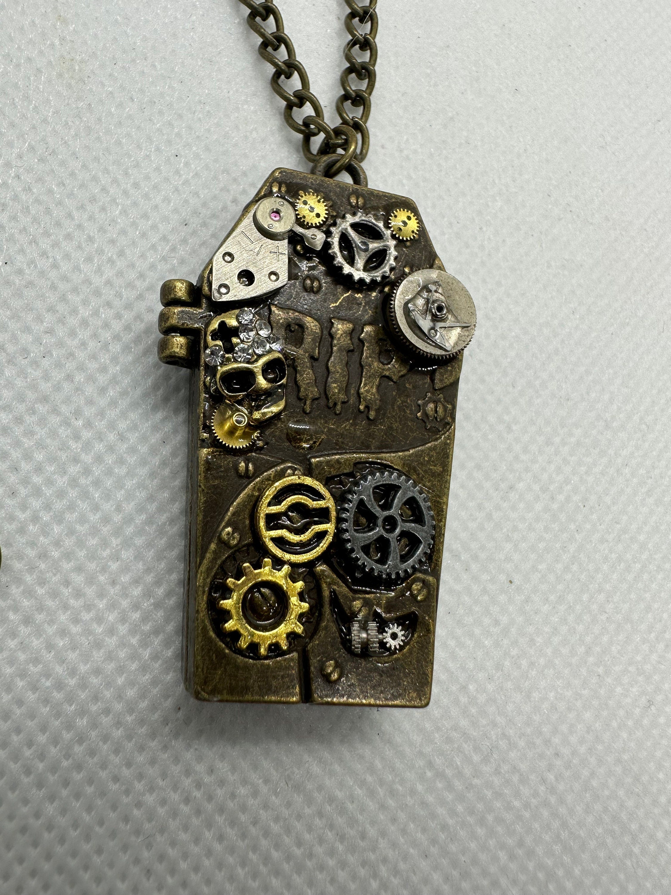 Halloween Coffin RIP Bronze Steampunk Locket Necklace