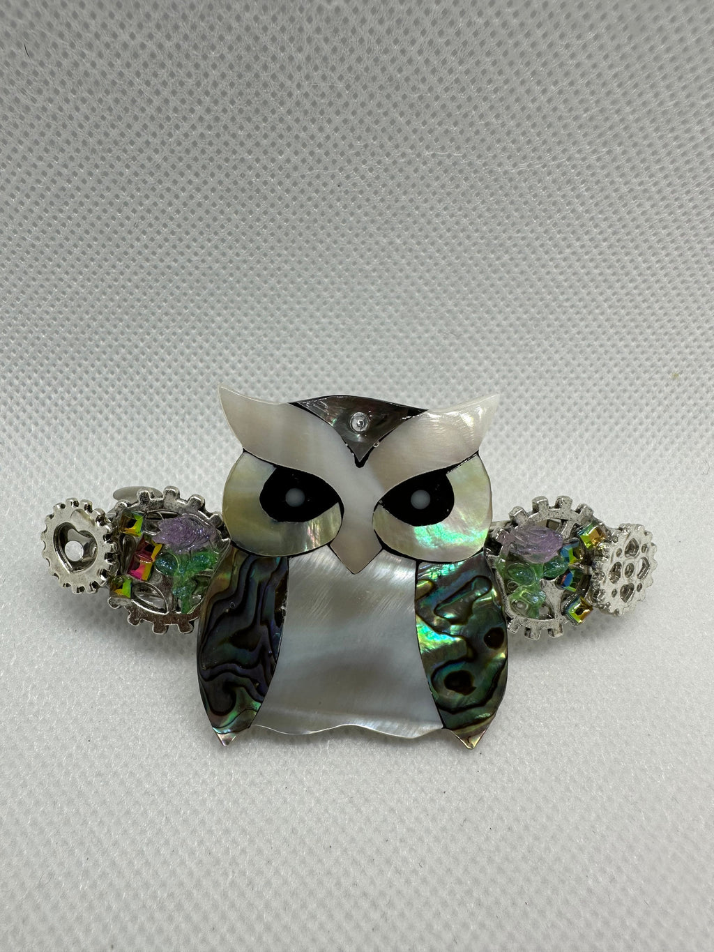 Steampunk Iridescent Owl Hair Clip