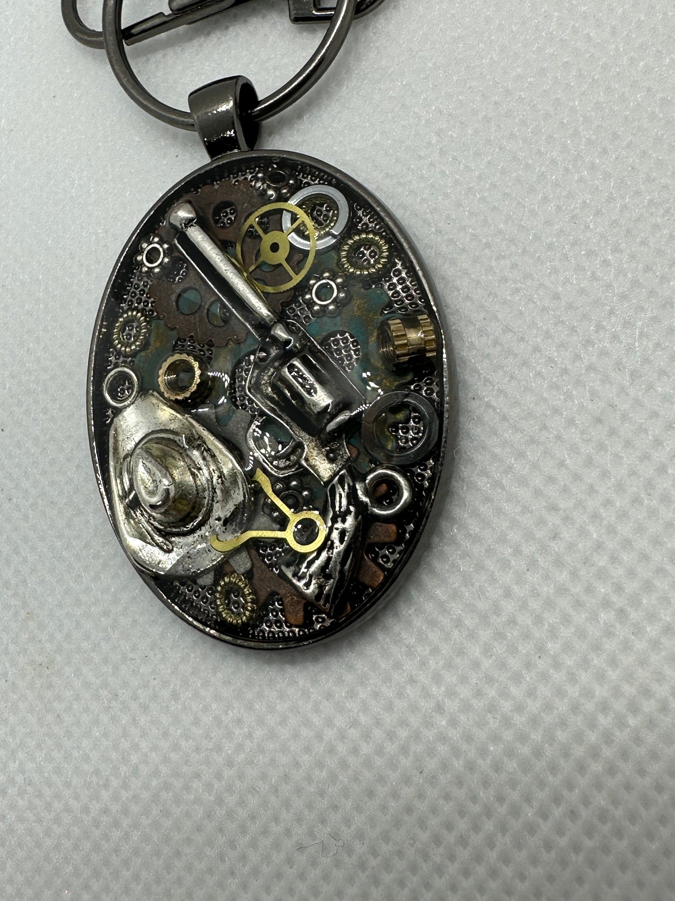 Steampunk Cowboy Cowgirl Keychain