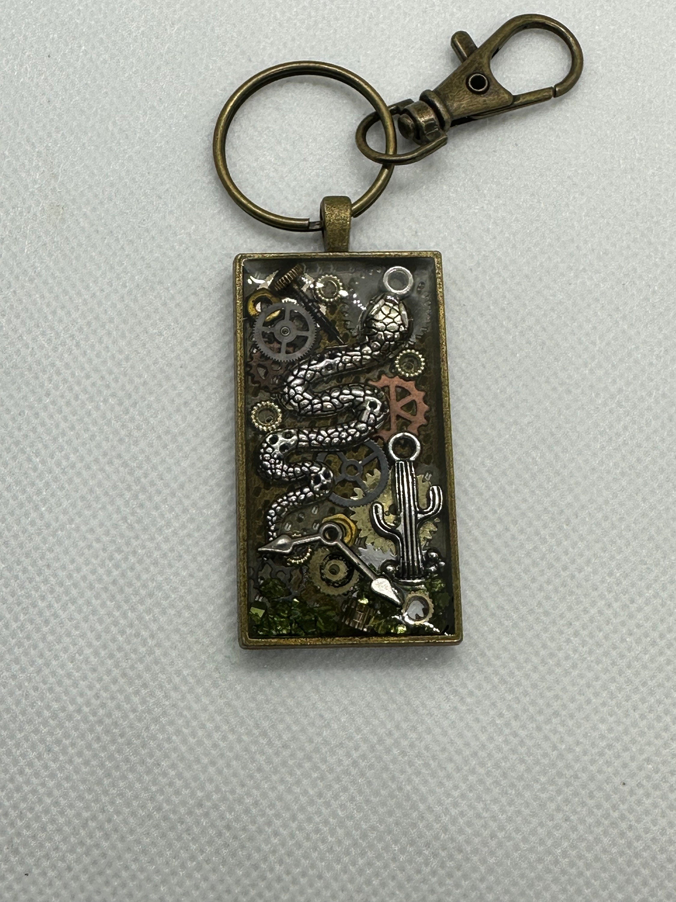 Steampunk Desert Theme Snake with Cactus Keychain