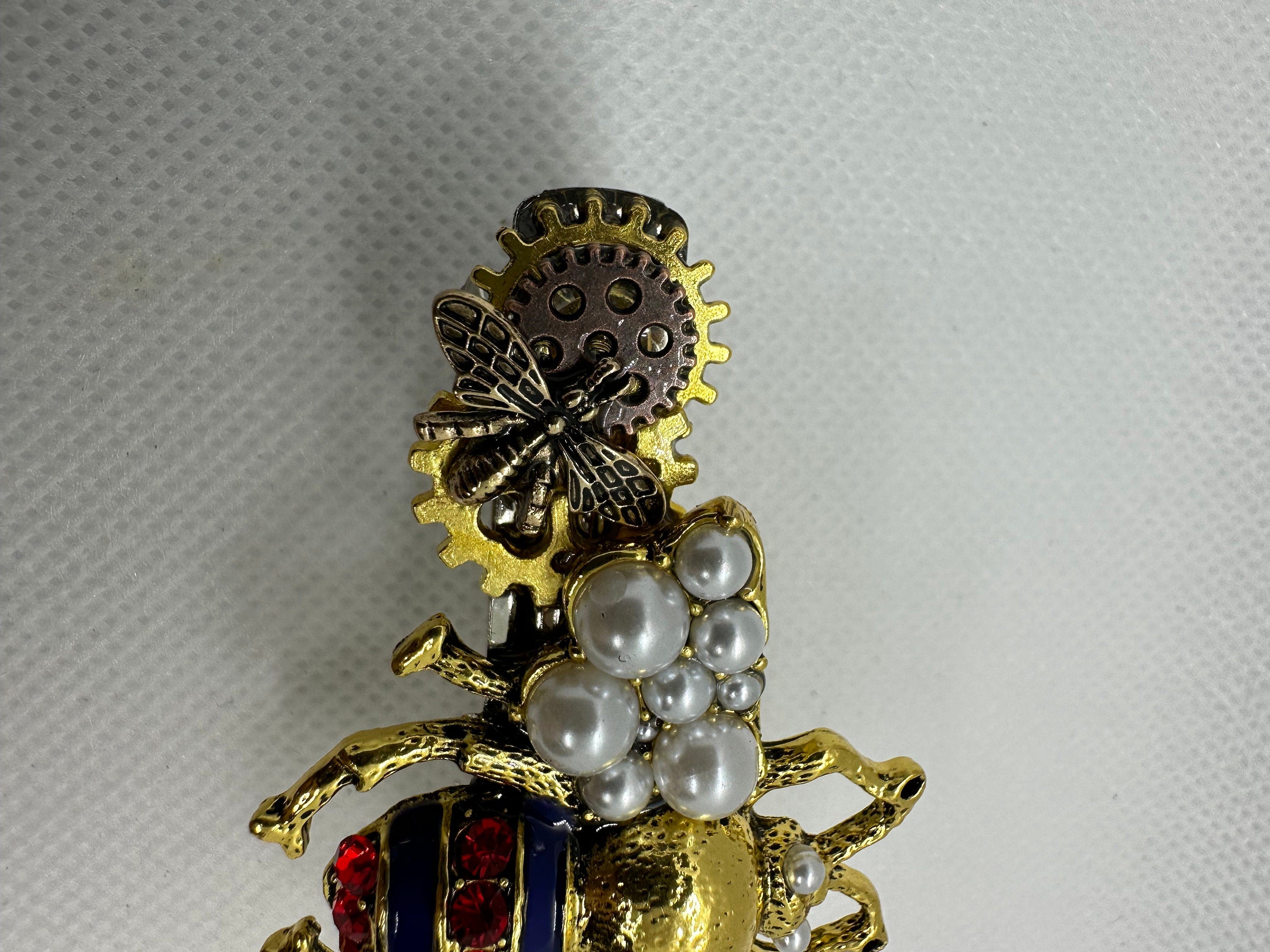 Red, White, Blue and Gold Steampunk Beatle Hairclip