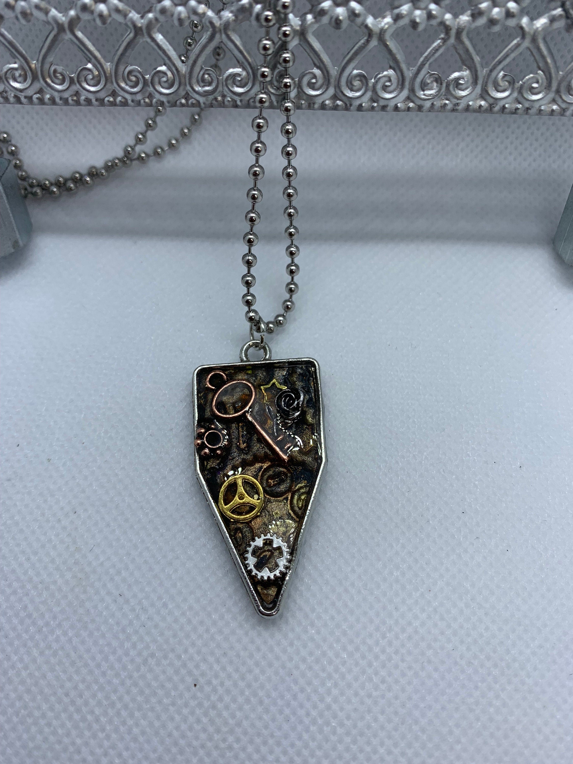 Steampunk Metal and Clay Necklace with Skeleton Key