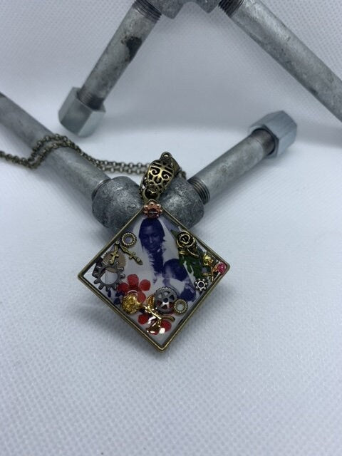 Antique Steampunk Women and child necklace