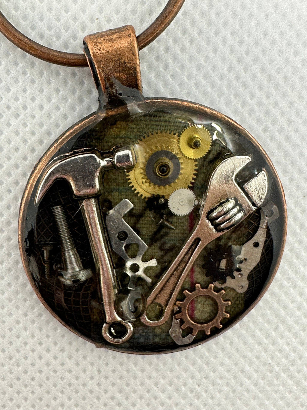 Steampunk Keychain with Hammer and Wrench