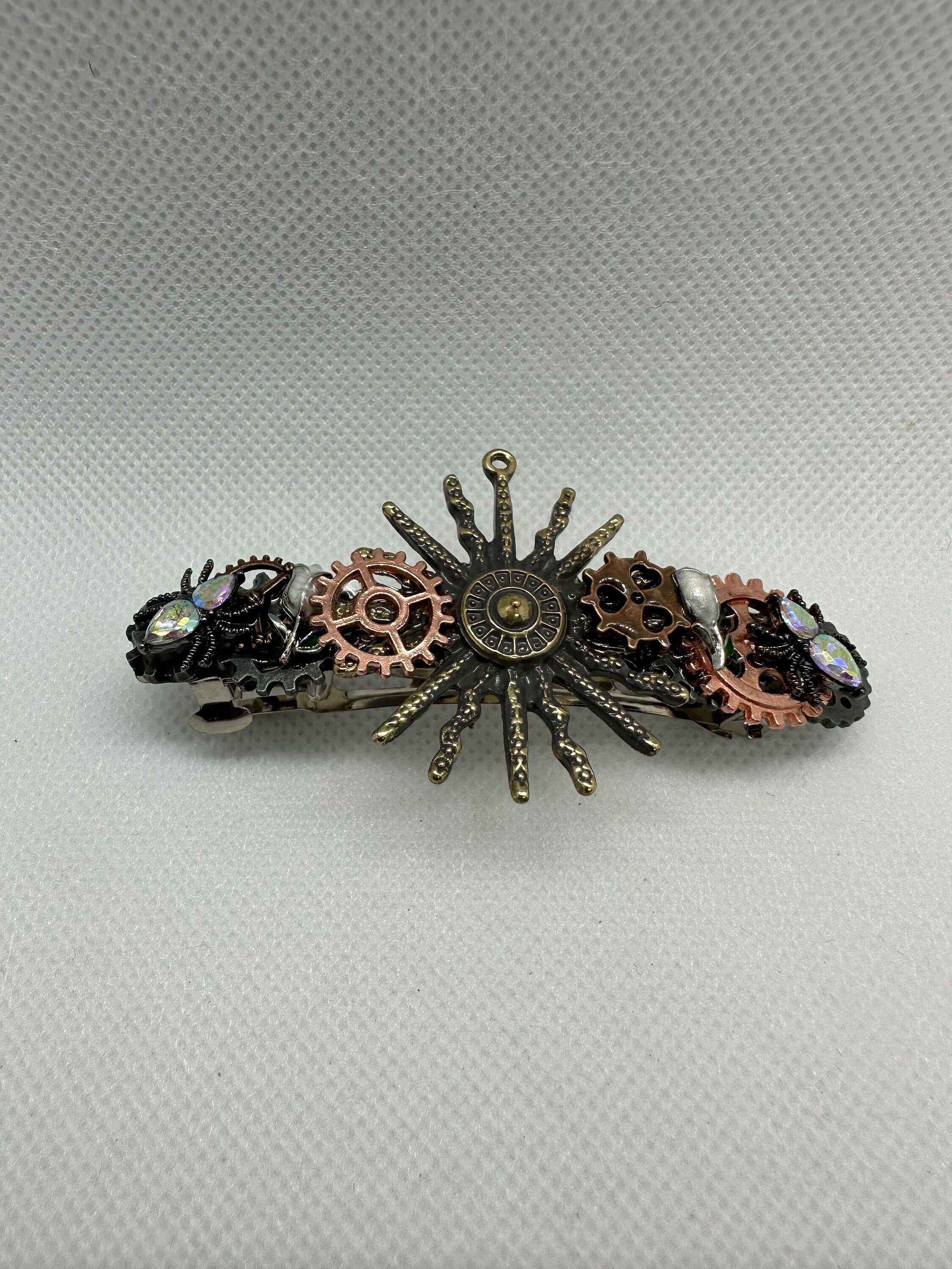 Steampunk Spikey Sun with spiders Hairclip
