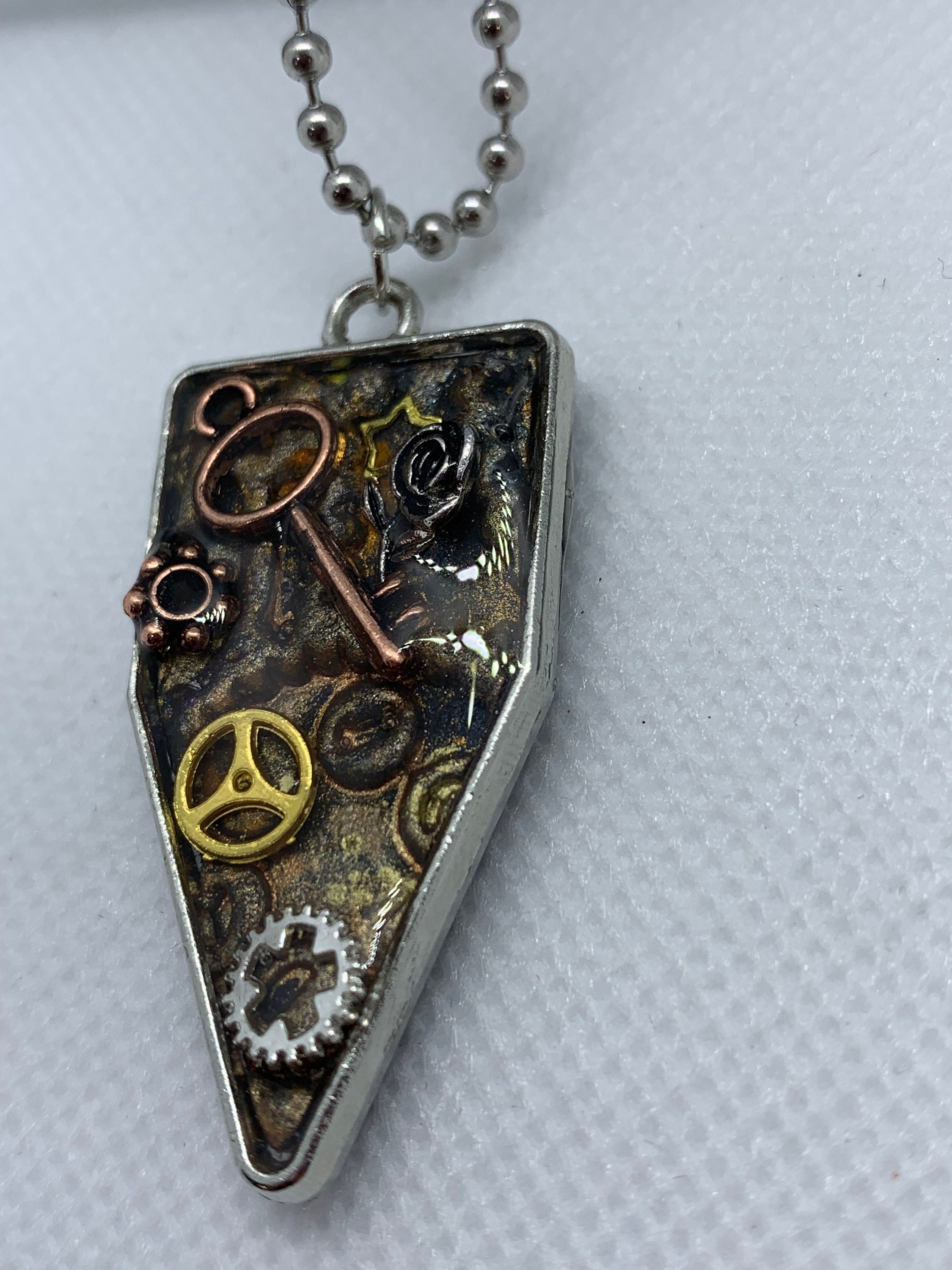 Steampunk Metal and Clay Necklace with Skeleton Key