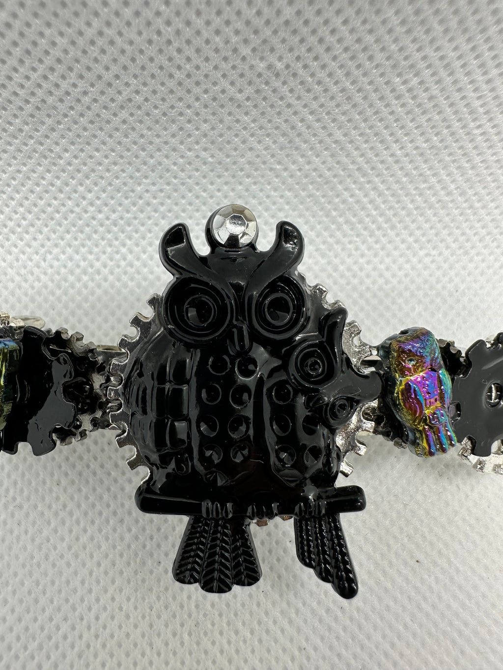 Steampunk Black Owl With Baby Hairclip