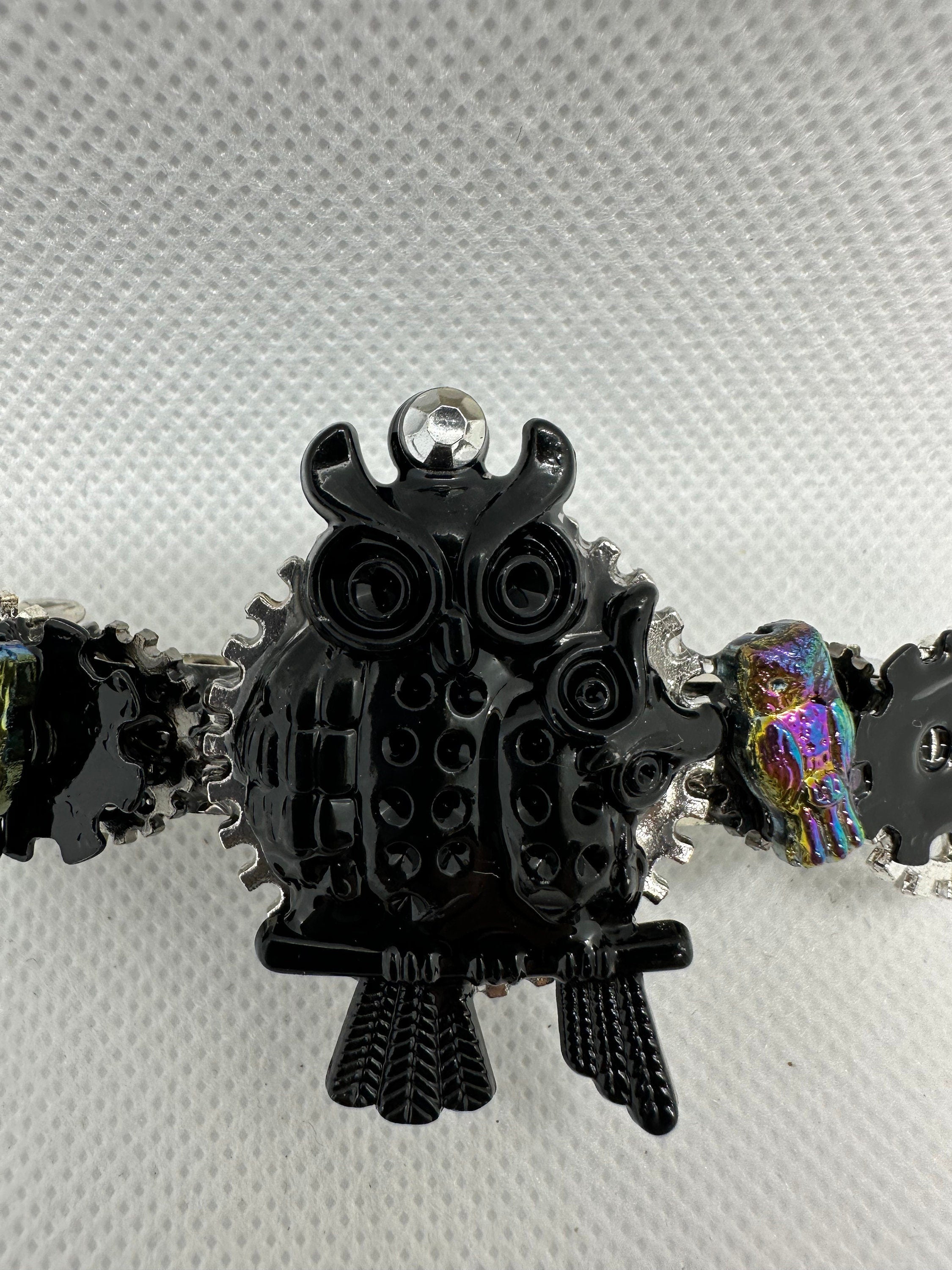 Steampunk Black Owl With Baby Hairclip
