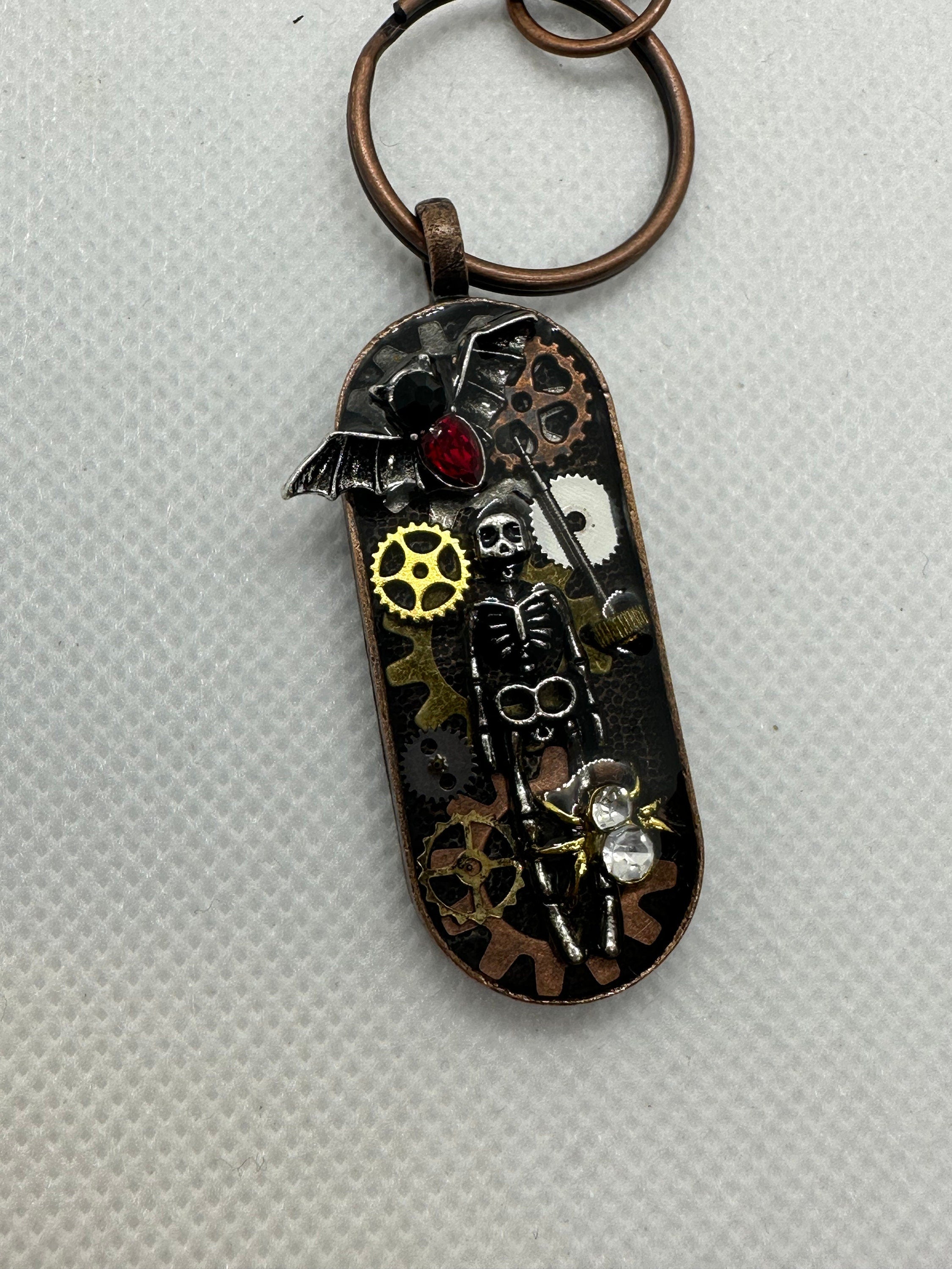 Skeleton and Bat Steampunk Keychain