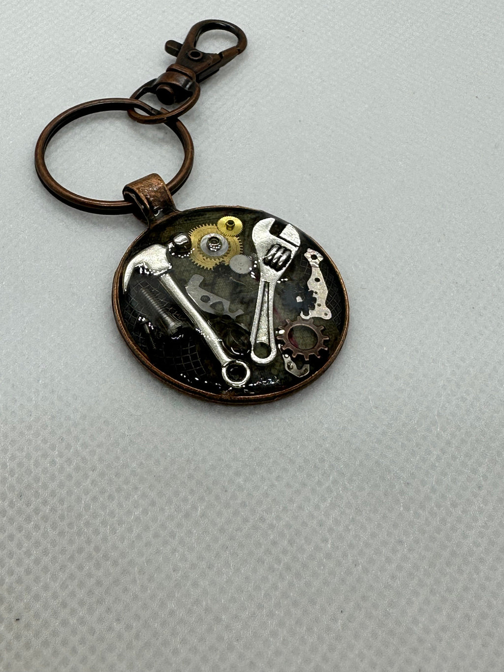 Steampunk Keychain with Hammer and Wrench