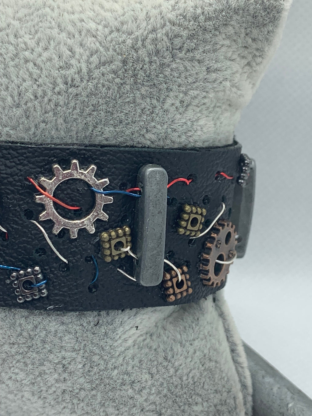 Black Leather Steampunk Electrical Theme Bracelet