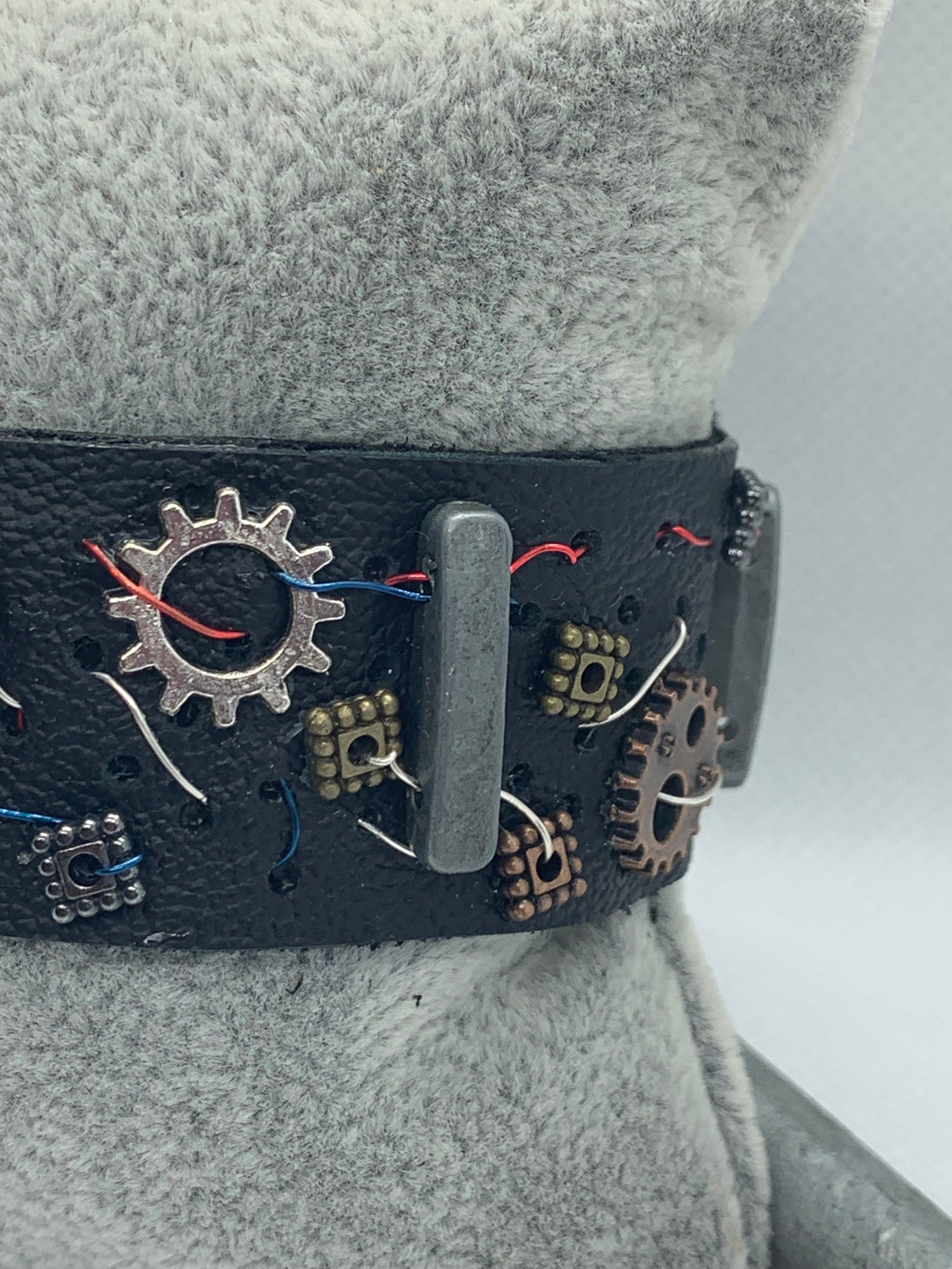 Black Leather Steampunk Electrical Theme Bracelet